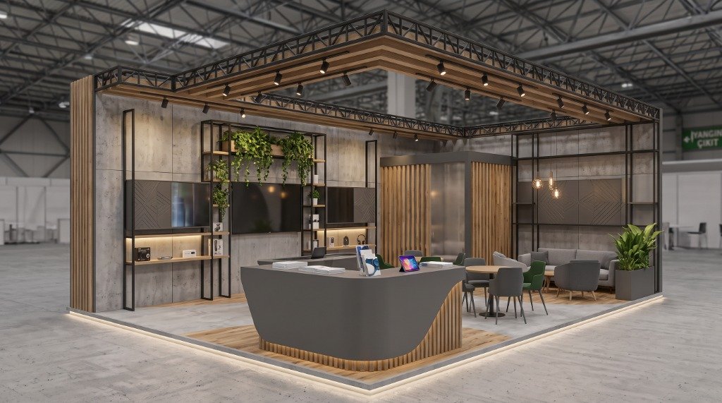 FAVORİ FUAR industrial dark truss booth design