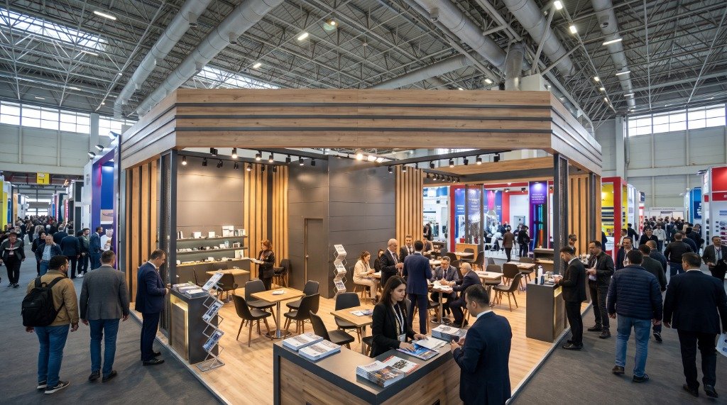 FAVORİ FUAR exhibition hall booth with active visitors